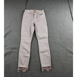 Mother Jeans 25 Pink Denim High Waisted Looker Daggaer Lace Fray Hem USA